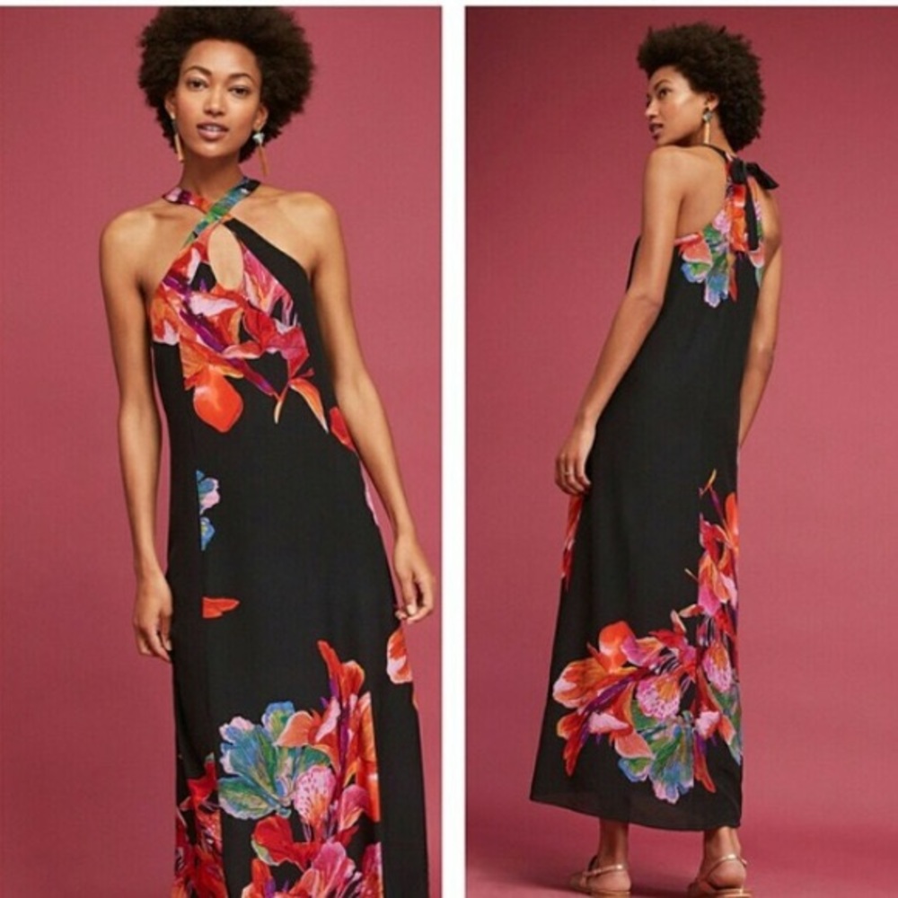 Anthropologie Mauve Silk halter Maxie XL